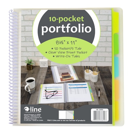 C-Line Products 10Pocket Poly Portfolio with WriteOn Tabs Set of 12 Portfolios, 12PK 33650-DS